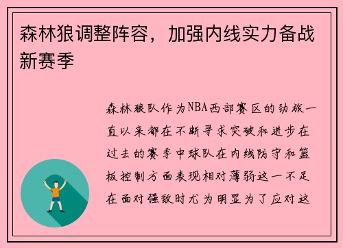 森林狼调整阵容，加强内线实力备战新赛季