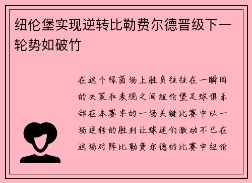 纽伦堡实现逆转比勒费尔德晋级下一轮势如破竹