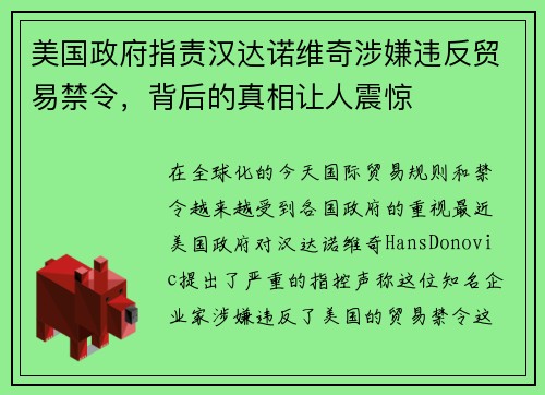 美国政府指责汉达诺维奇涉嫌违反贸易禁令，背后的真相让人震惊